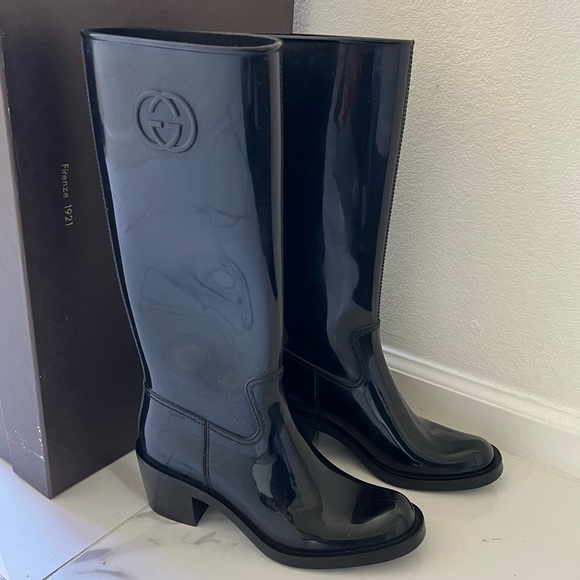 🖤 EUC🖤 GUCCI Interlocking G Logo Rubber Rainboots ~ 38 - Picture 3 of 13